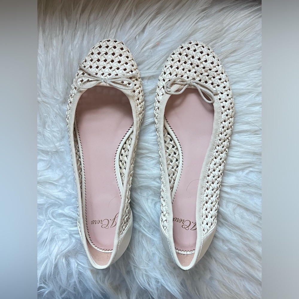 J.Crew Collection Ballet Flats Woven Leather - Cream